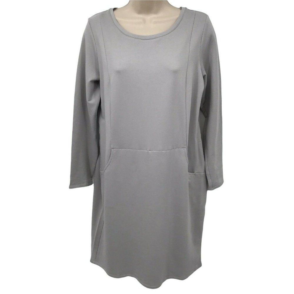 J. Jill Pure Women Long Sleeves Easy Fit Pocket Knit Platinum A Line Dress Sz SP